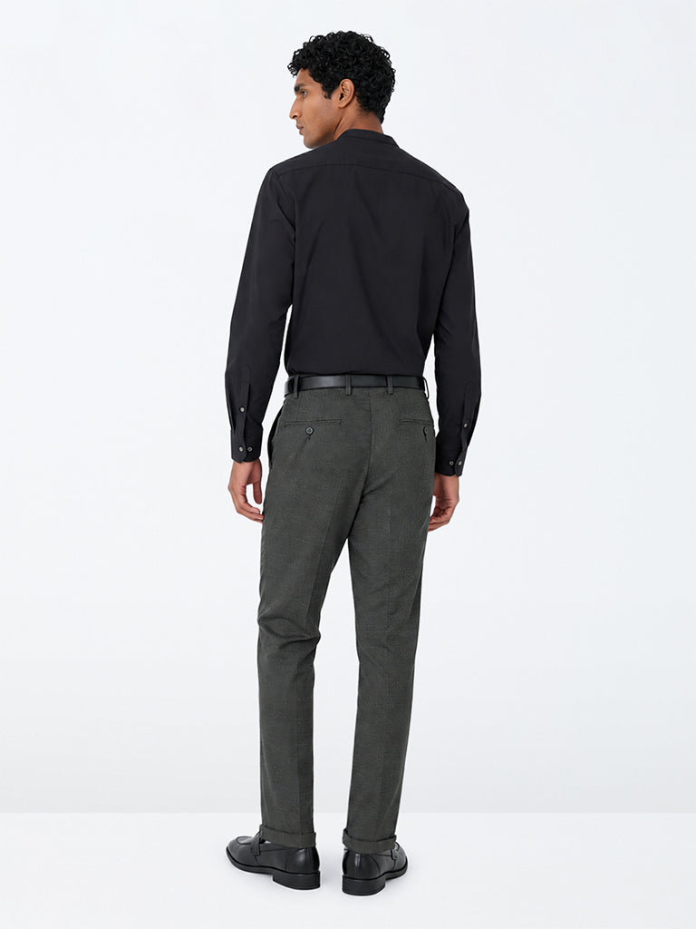 WES Formals Charcoal Textured Carrot-Fit Mid-Rise Trousers