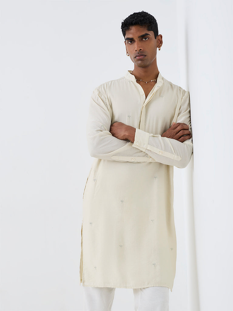 Kala by ETA Off-White Foliage Embroidered Relaxed-Fit Kurta