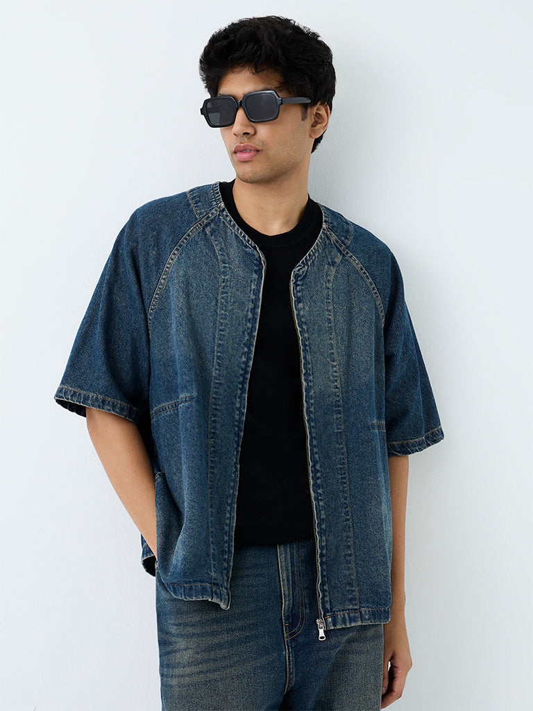 Nuon Blue Washed Boxy-Fit Denim Shirt