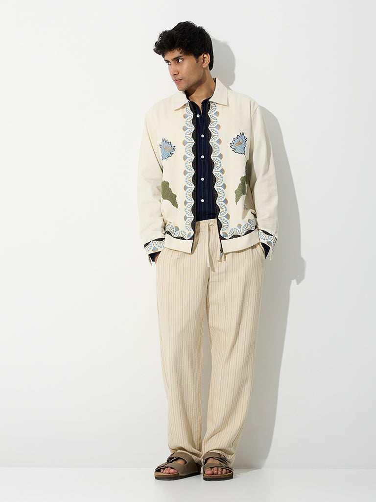 ETA Cream Floral Embroidered Relaxed-Fit Cotton Jacket