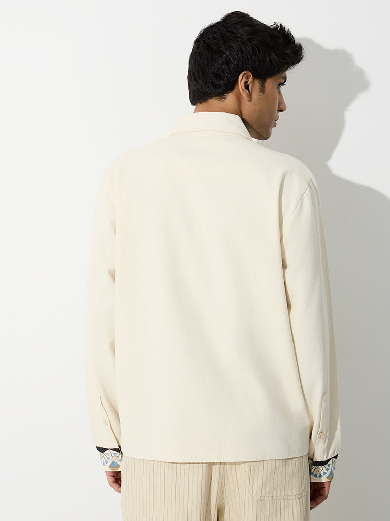 ETA Cream Floral Embroidered Relaxed-Fit Cotton Jacket