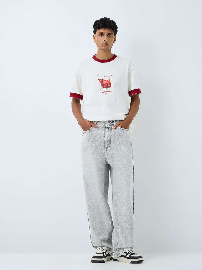 Nuon Grey Washed Skater-Fit Mid-Rise Jeans