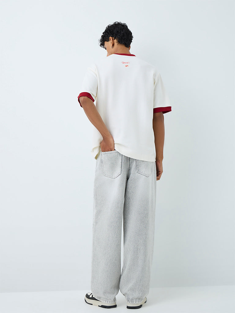 Nuon Grey Washed Skater-Fit Mid-Rise Jeans