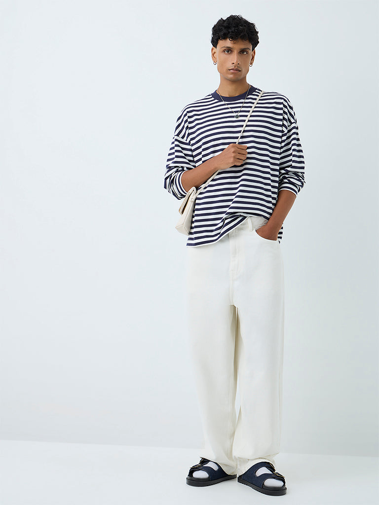Nuon Off-White Relaxed-Fit Mid-Rise Jeans