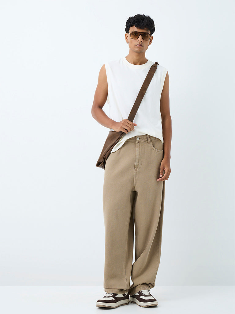 Nuon Dark Taupe Skater-Fit Mid-Rise Jeans