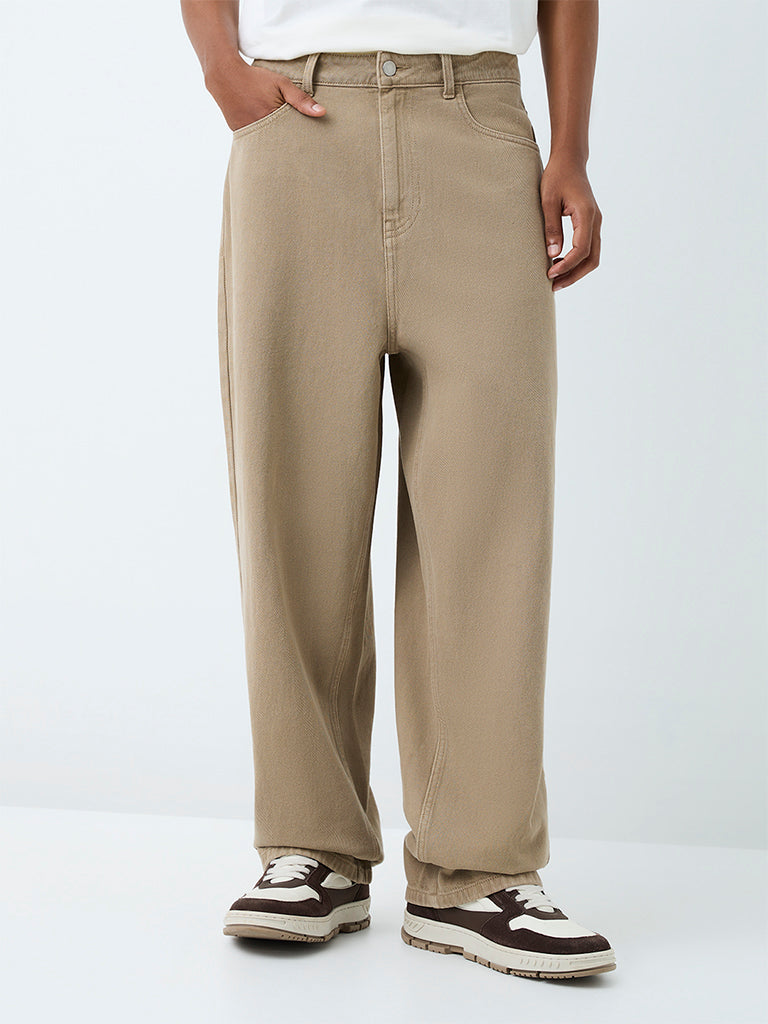 Nuon Dark Taupe Skater-Fit Mid-Rise Jeans