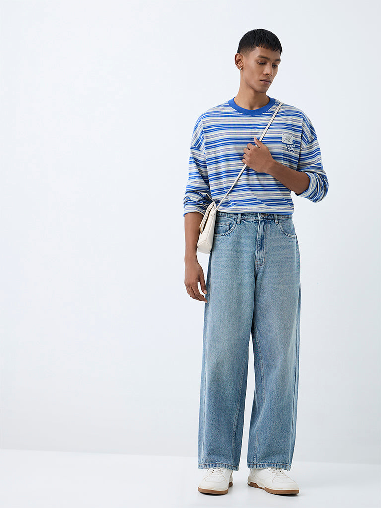Nuon Light Blue Mid Washed Boxy-Fit Mid-Rise Jeans