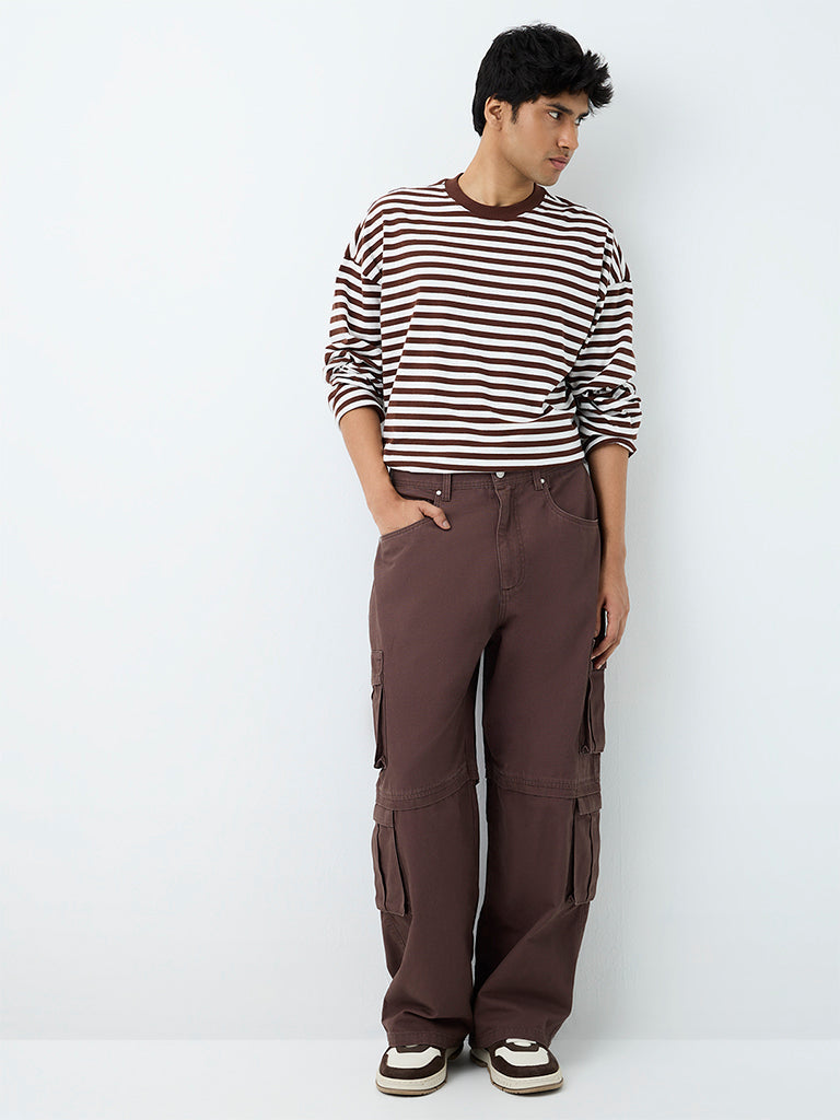 Nuon Brown Relaxed-Fit Mid-Rise Cargo Jeans