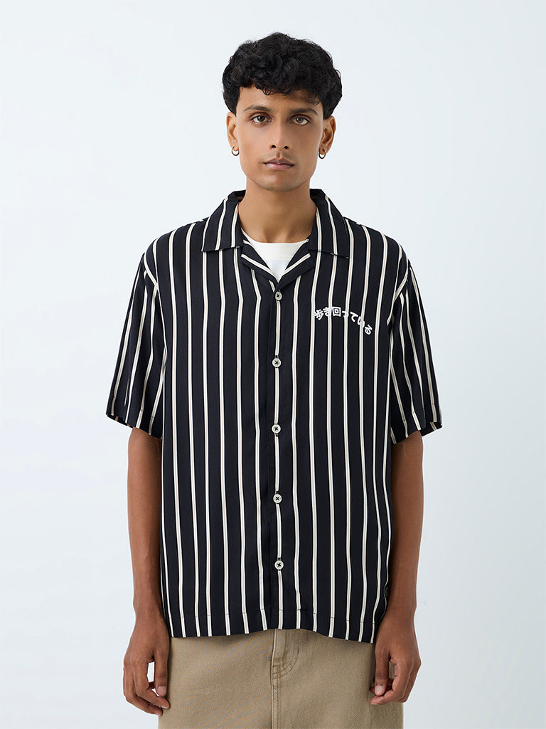 Nuon Black Striped Relaxed-Fit Shirt