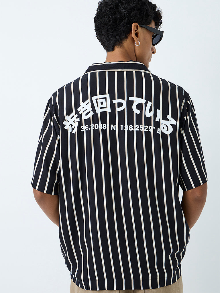 Nuon Black Striped Relaxed-Fit Shirt