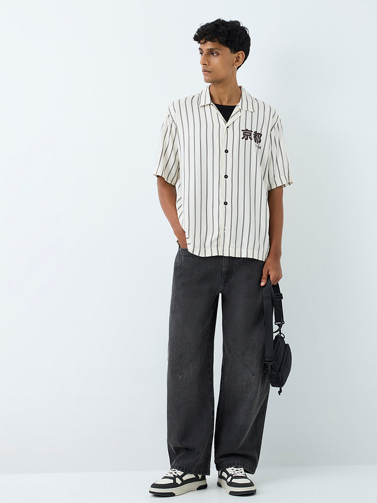 Nuon Ivory Striped Relaxed-Fit Shirt