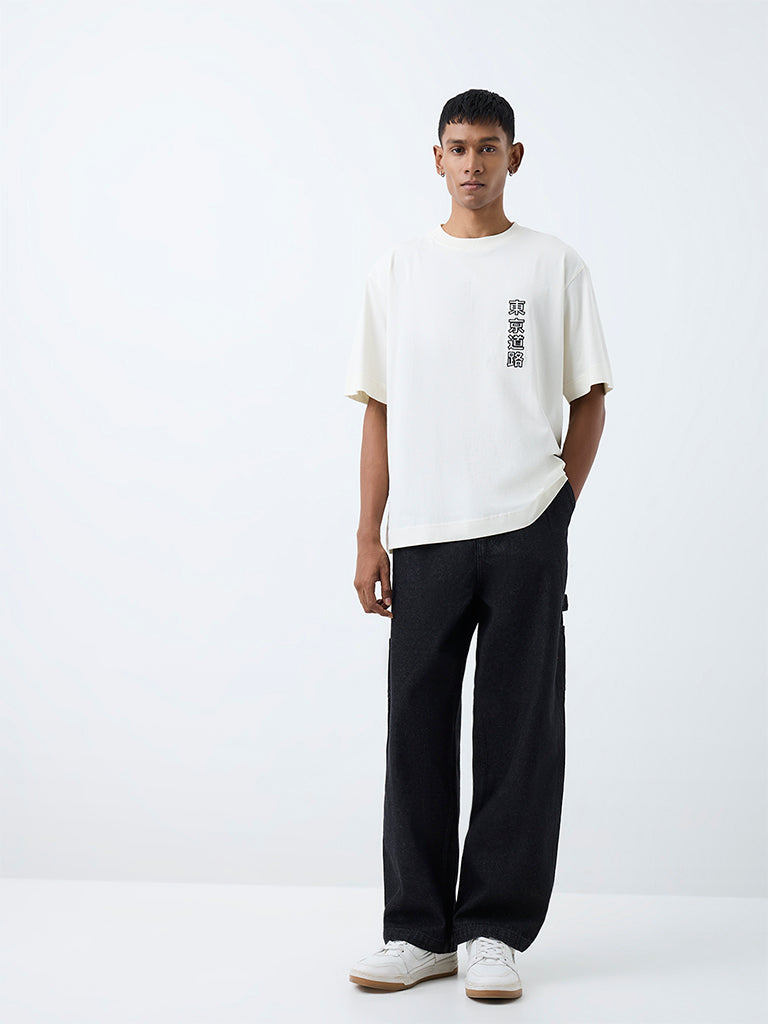 Nuon Off-White Cityscape Printed Relaxed-Fit Cotton T-Shirt