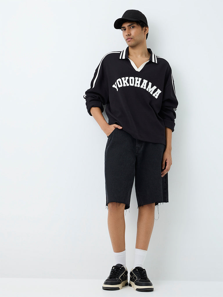 Nuon Black Text Embossed Oversized Cotton T-Shirt