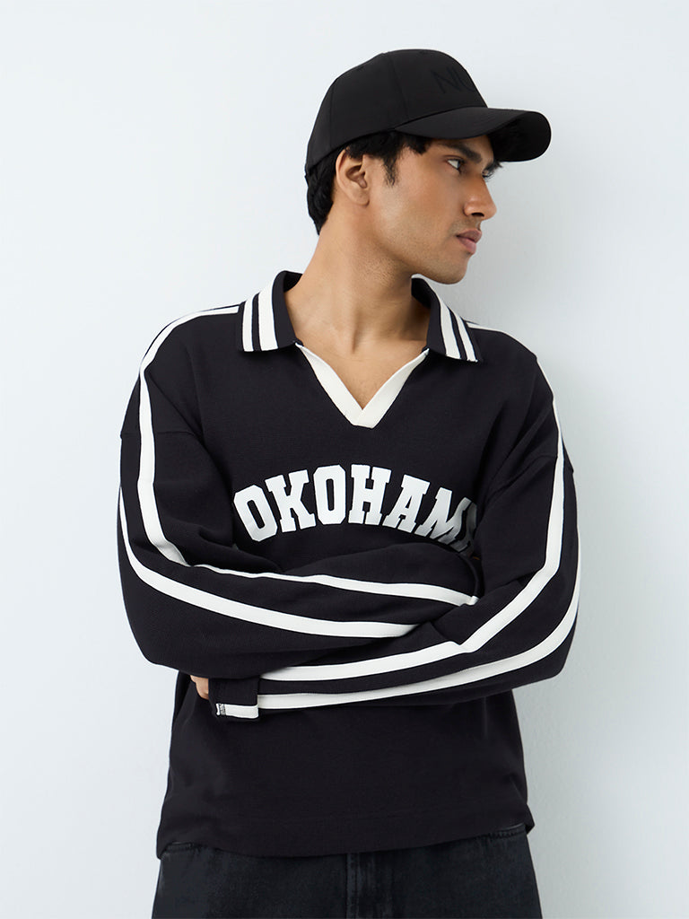 Nuon Black Text Embossed Oversized Cotton T-Shirt