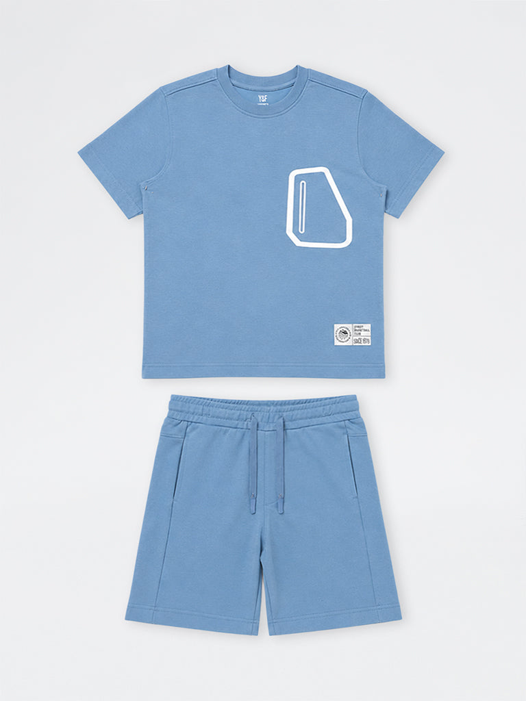 Boys Blue Pocket-Detail Cotton-Blend T-Shirt and Shorts Set