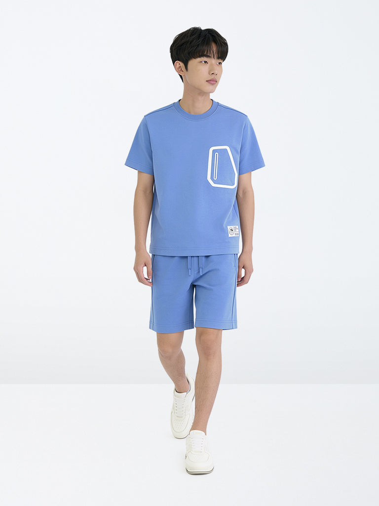 Boys Blue Pocket-Detail Cotton-Blend T-Shirt and Shorts Set