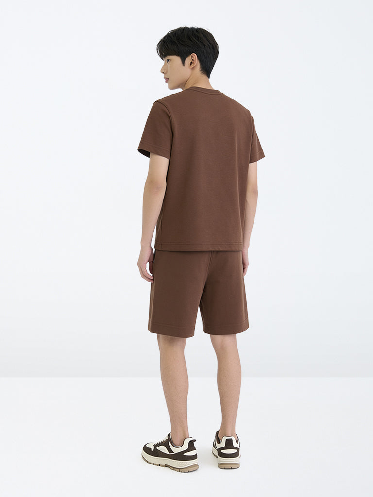Boys Dark Brown Pocket-Detail Cotton-Blend T-Shirt and Shorts Set