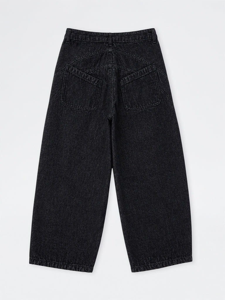 Boys Black Washed Patch-Detail Mid-Rise Jeans