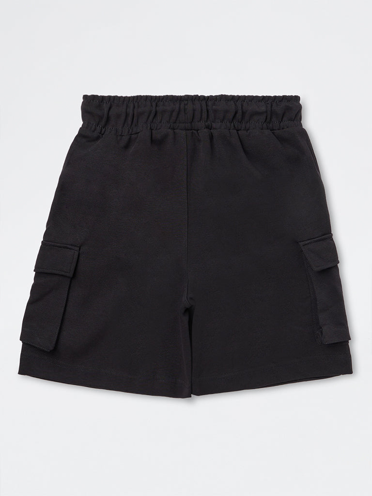 Boys Black Cargo-Style Mid-Rise Cotton-Blend Shorts
