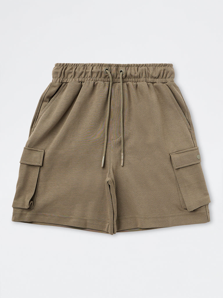 Boys Olive Cargo-Style Mid-Rise Cotton-Blend Shorts