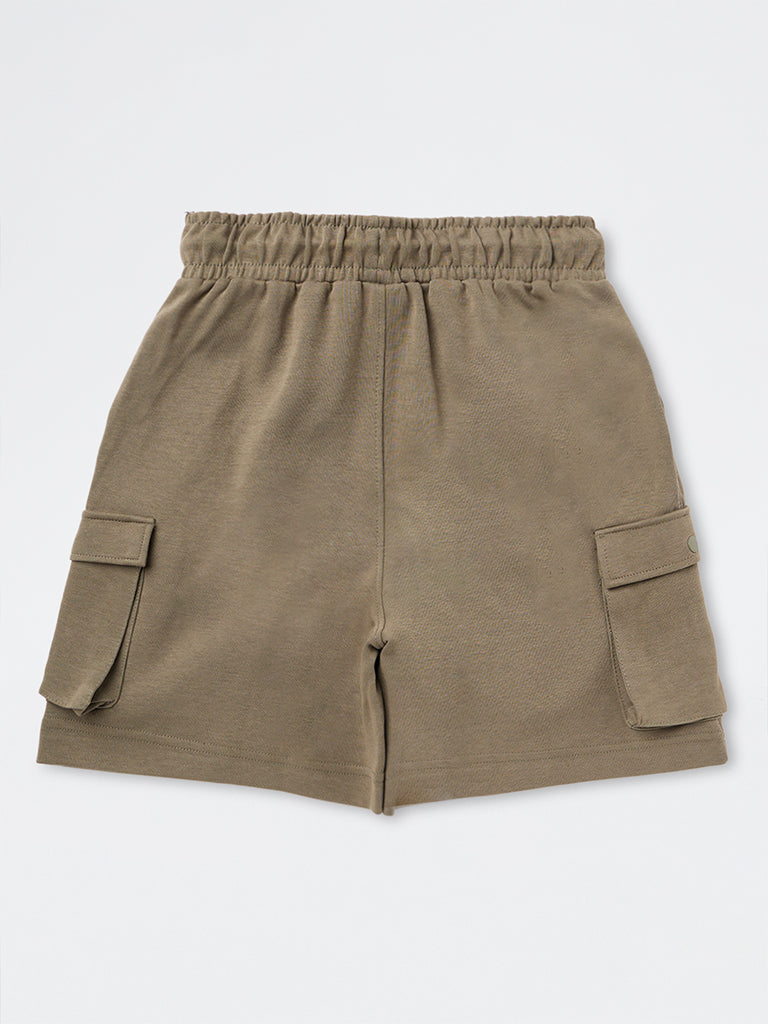 Boys Olive Cargo-Style Mid-Rise Cotton-Blend Shorts