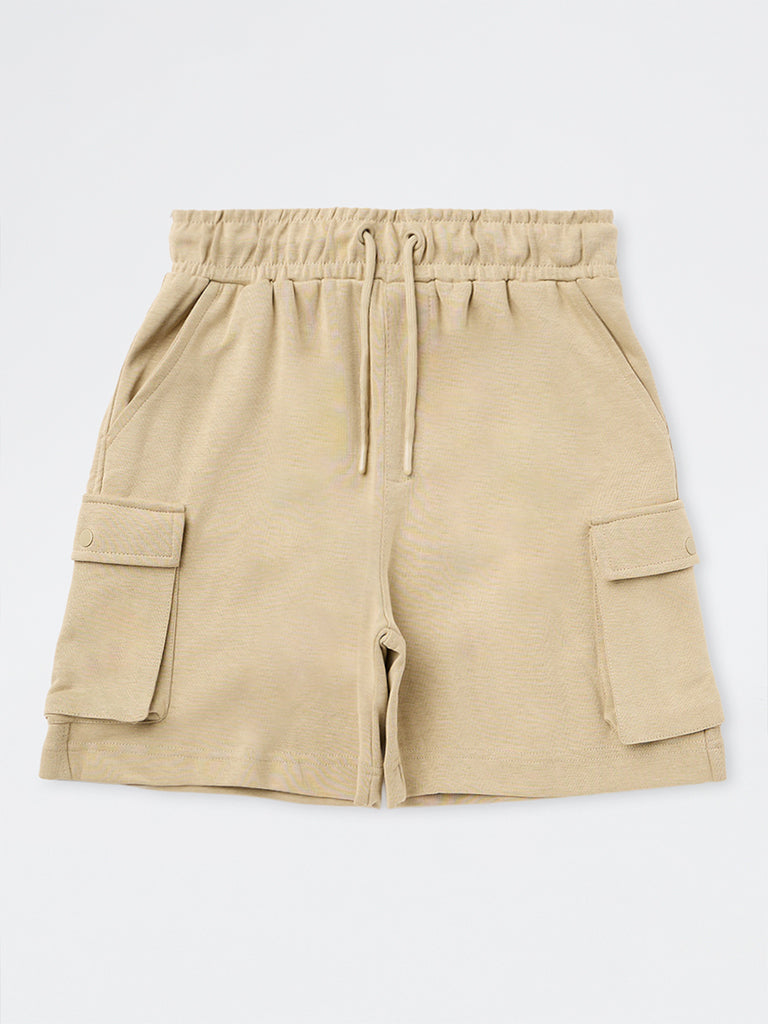 Boys Beige Cargo-Style Mid-Rise Cotton-Blend Shorts