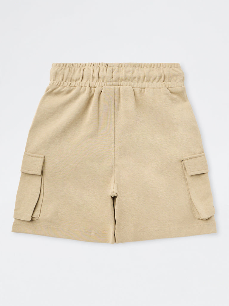 Boys Beige Cargo-Style Mid-Rise Cotton-Blend Shorts