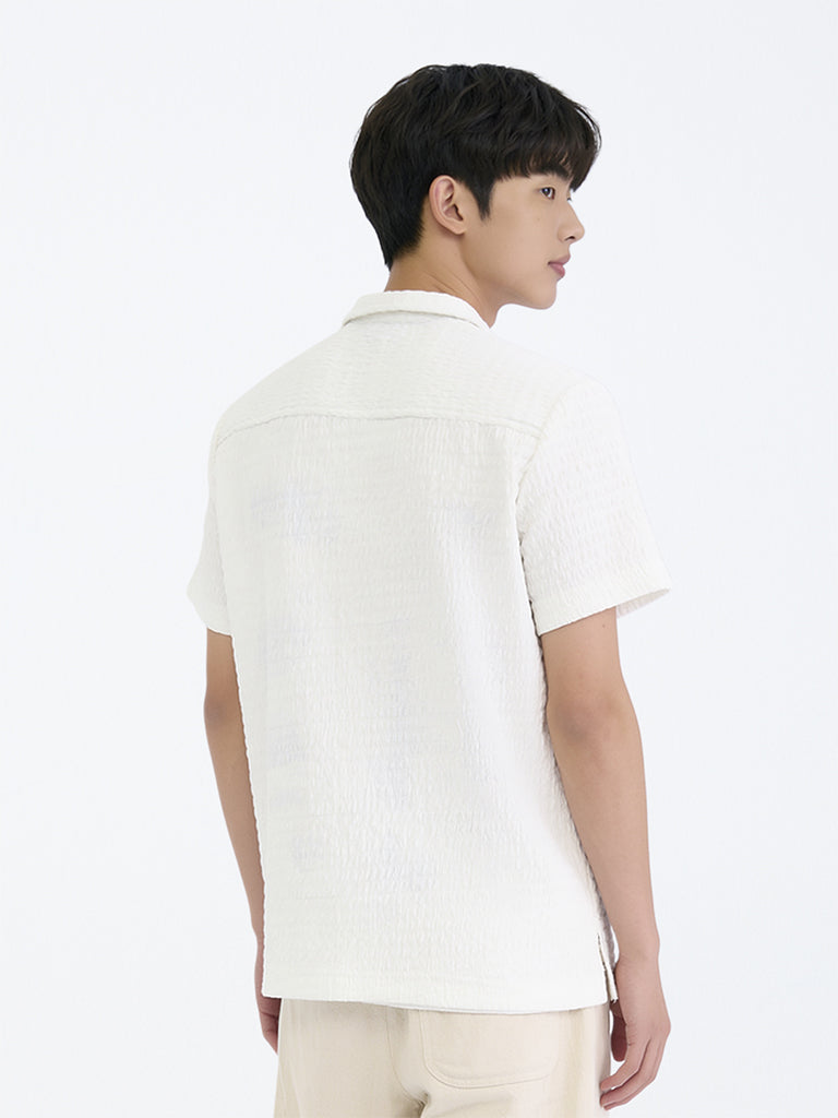 Boys White Cityscape-Inspired Textured Shirt