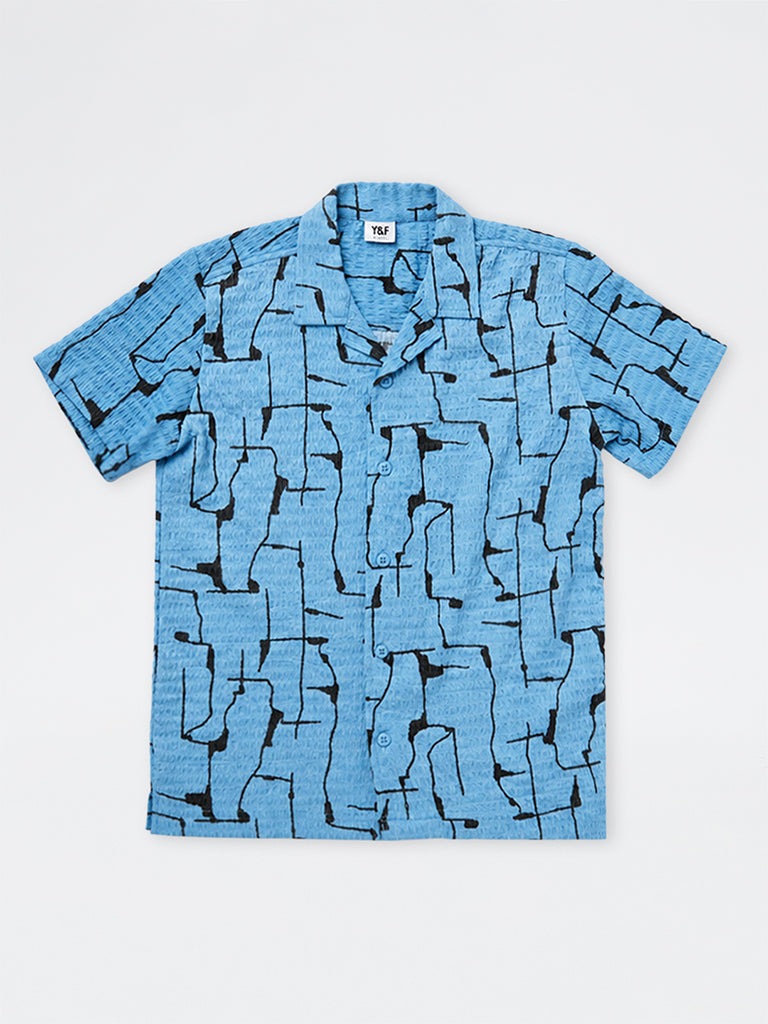 Boys Blue Abstract Printed Shirt
