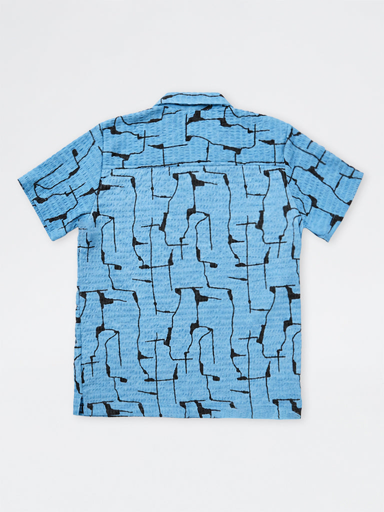 Boys Blue Abstract Printed Shirt