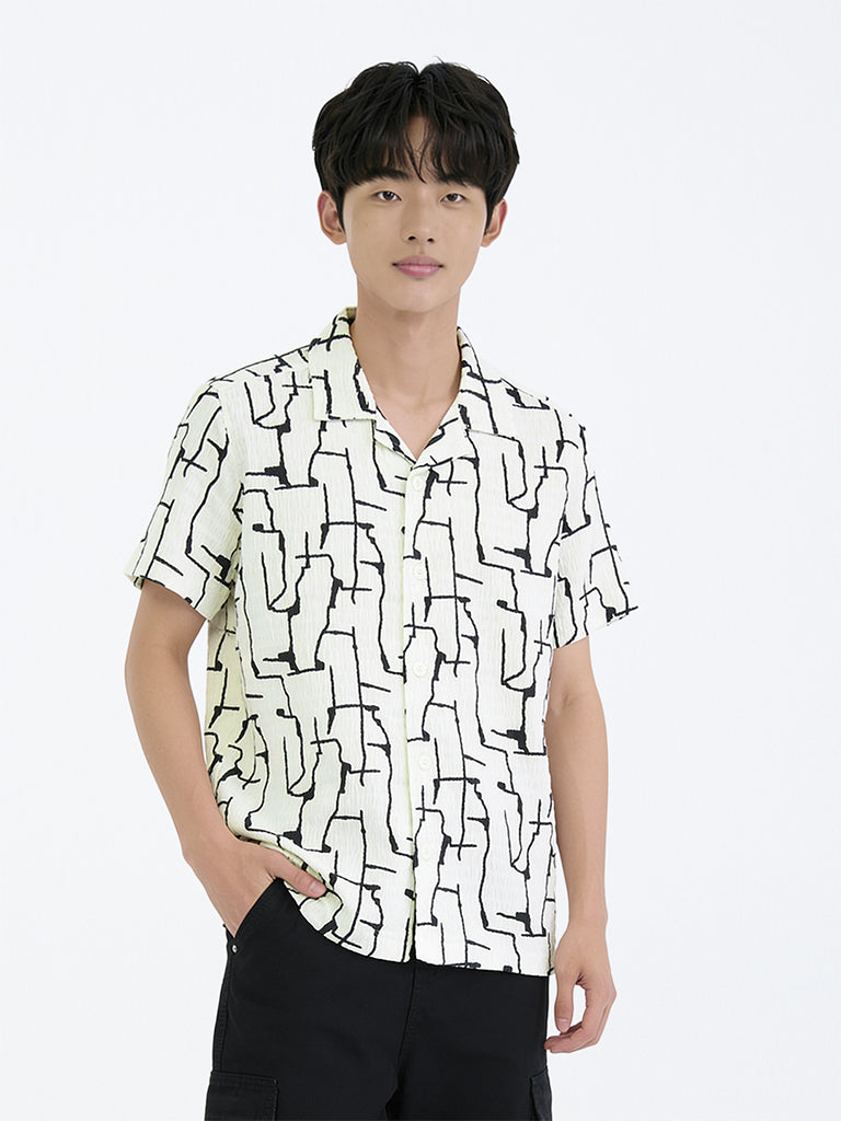 Boys Off-White Abstract Printed Textured Shirt
