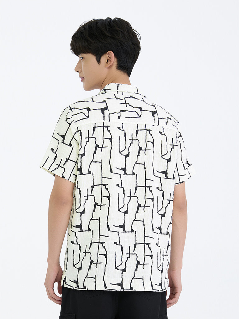Boys Off-White Abstract Printed Textured Shirt