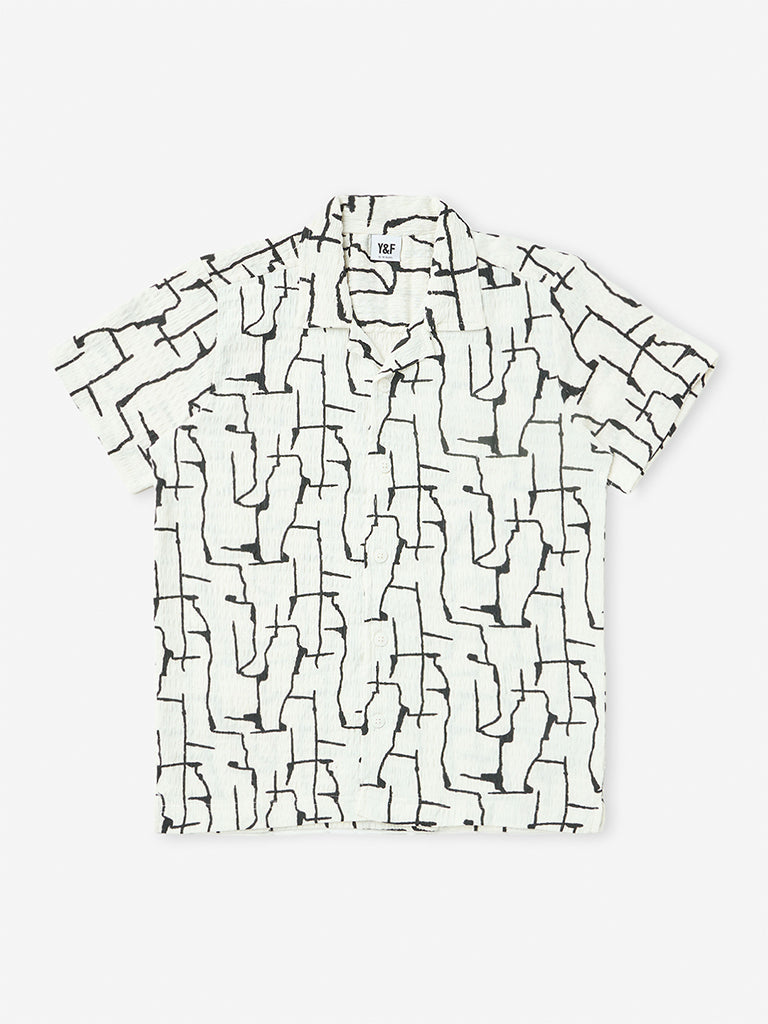 Boys Off-White Abstract Printed Textured Shirt