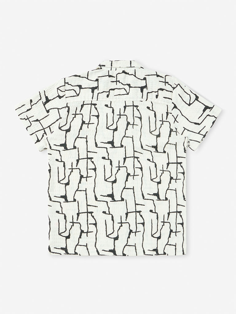 Boys Off-White Abstract Printed Textured Shirt