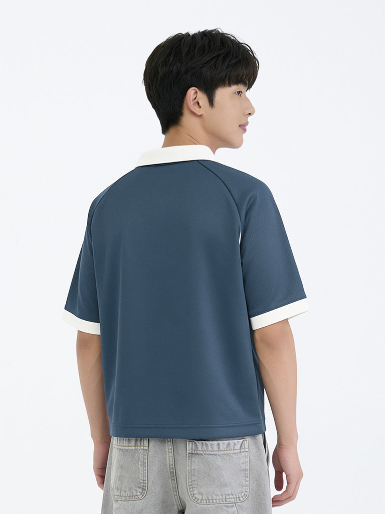 Boys Navy Japanese Text Printed T-Shirt