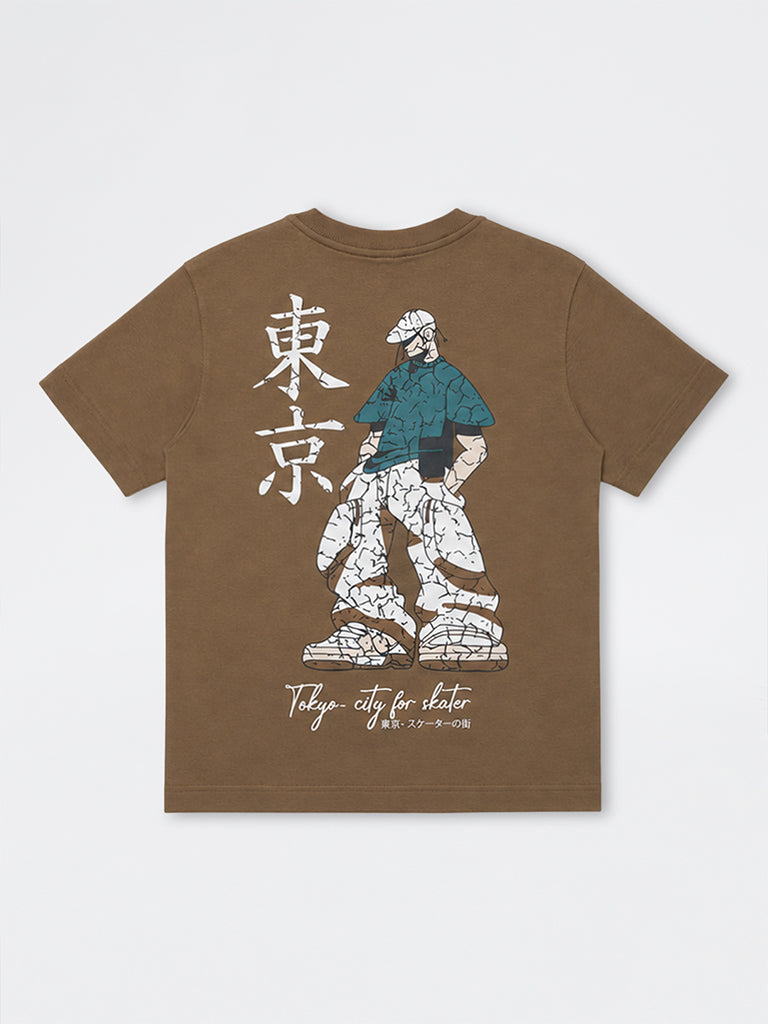 Boys Brown Japanese-Inspired Cotton T-Shirt
