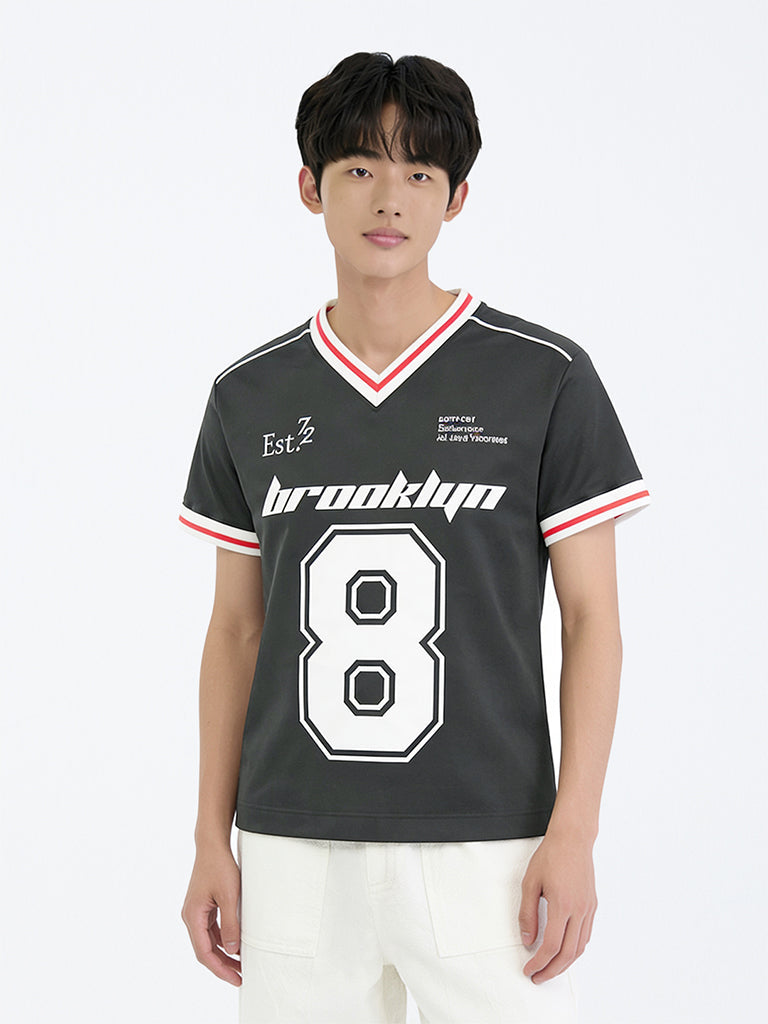 Boys Black Numerical Printed T-Shirt