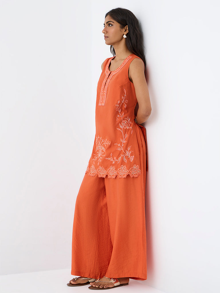 Utsa Orange Floral Embroidered Tunic