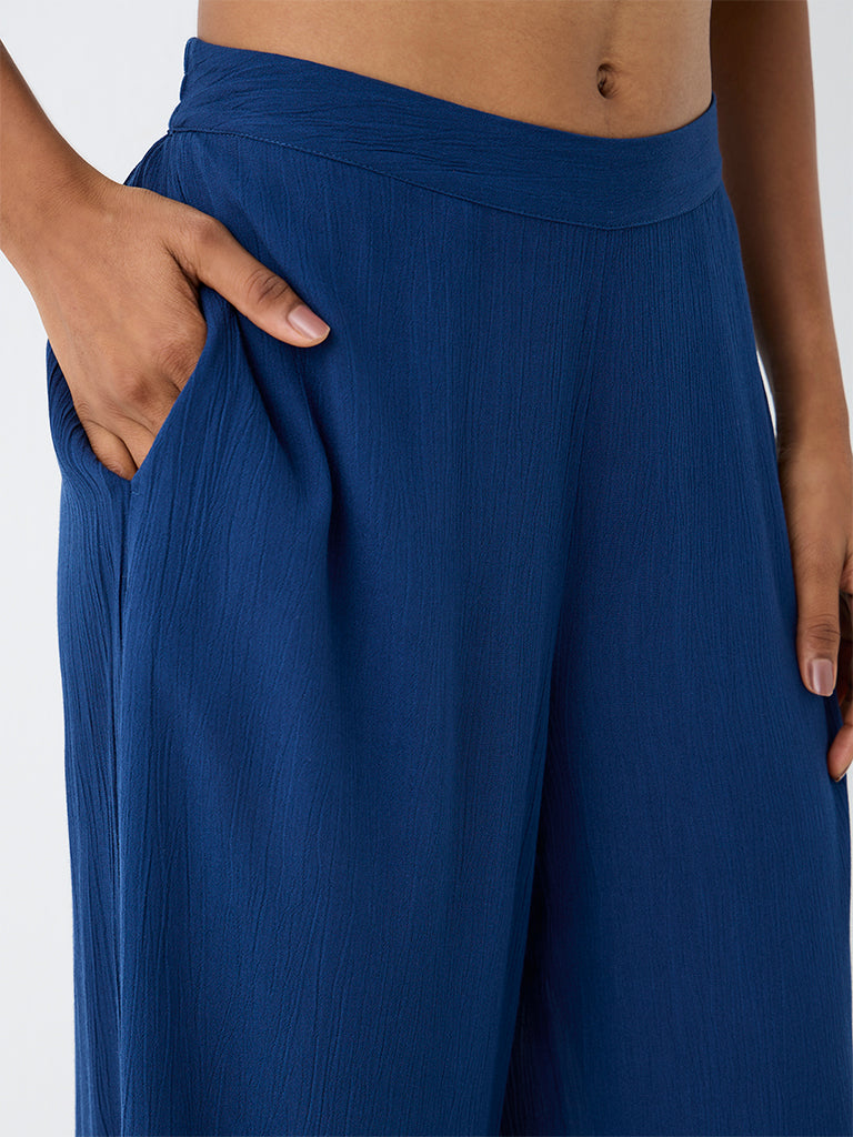 Utsa Indigo Solid Cotton Palazzos