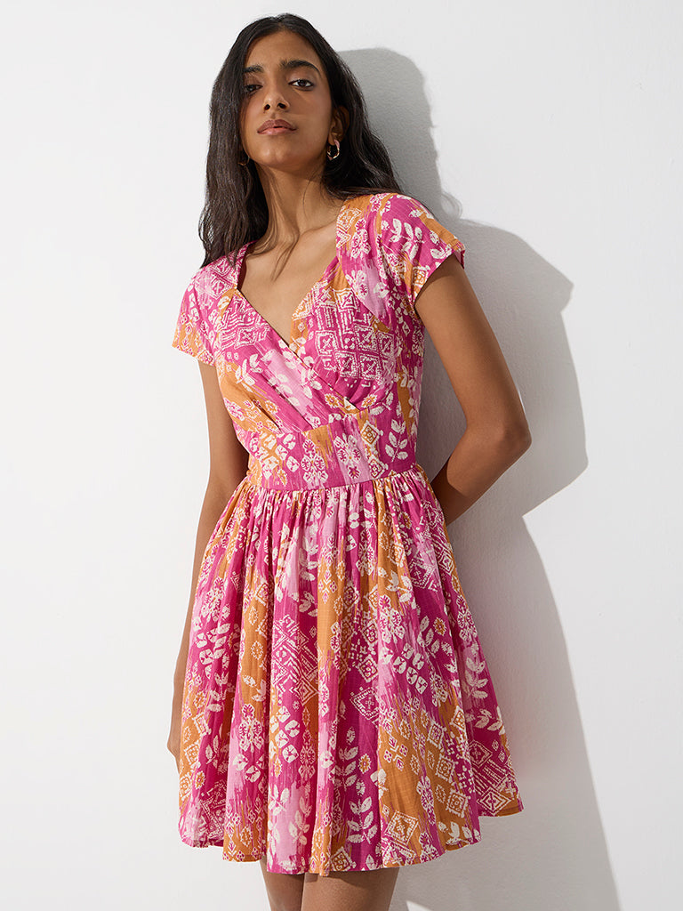 Bombay Paisley Pink Printed Cotton Fit-and-Flare Dress