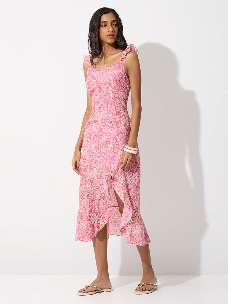 Bombay Paisley Pink Floral Printed A-Line Dress