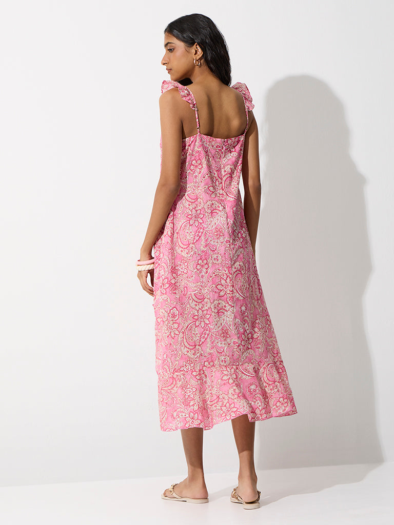 Bombay Paisley Pink Floral Printed A-Line Dress