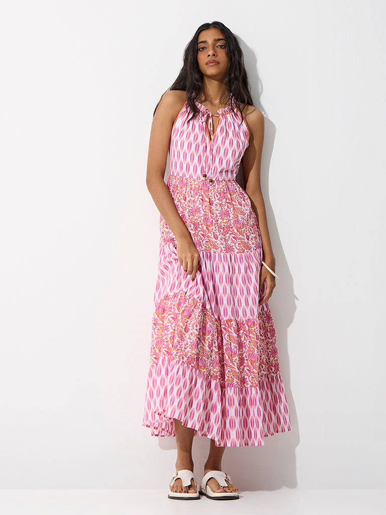 Bombay Paisley Pink Printed Cotton Tiered Dress