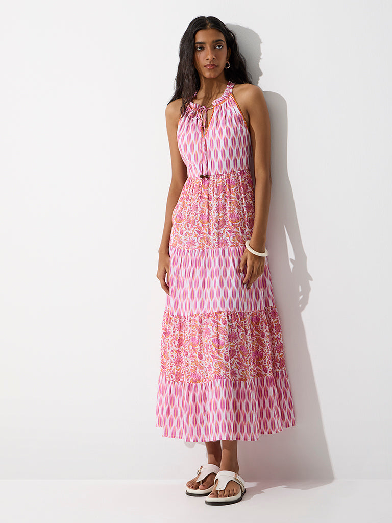 Bombay Paisley Pink Printed Cotton Tiered Dress