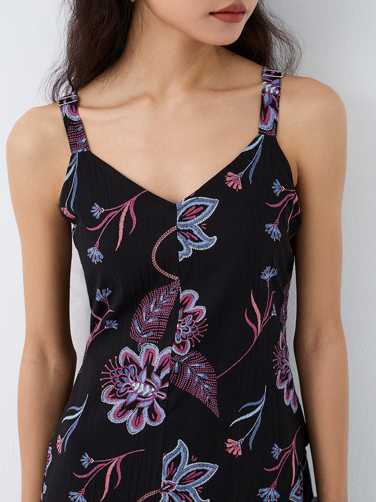 Bombay Paisley Black Floral Printed Asymmetrical Dress