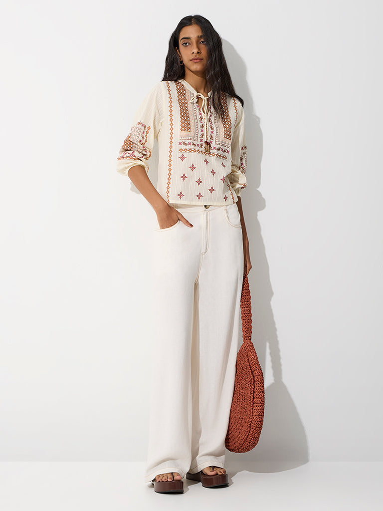 Bombay Paisley Off-White Printed Cotton Blouse