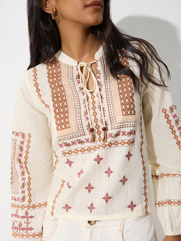 Bombay Paisley Off-White Printed Cotton Blouse