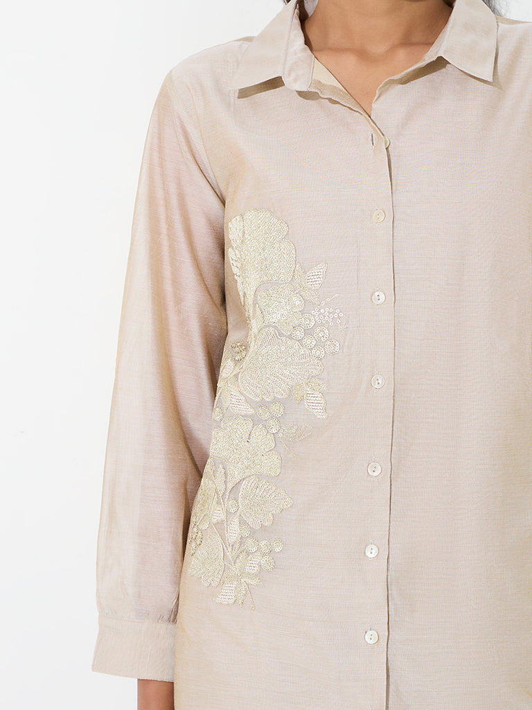 Vark Light Beige Floral Embroidered Ethnic Set