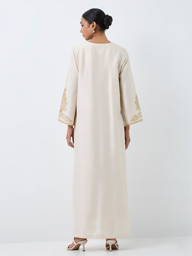 Vark Ivory Paisley Embroidered Straight Kurta