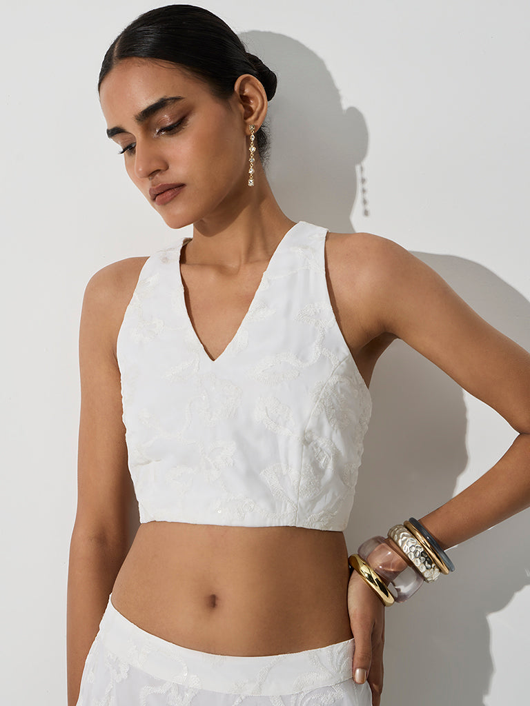 Vark Ivory Floral Embroidered Top